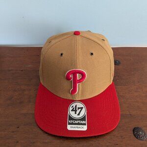Phillies Philadelphia Flat Brim Snapback OS Tan Red MLB '47 Forty Seven
